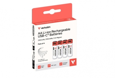 Verbatim 30249 USB-C Įkraunamos baterijos Li-ion AA 2100mAh, 4vnt