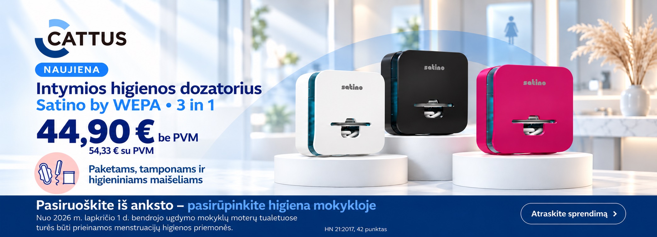 Satino by WEPA FemCare 3 in 1 intymios higienos dozatoriai – 44,90 € be PVM